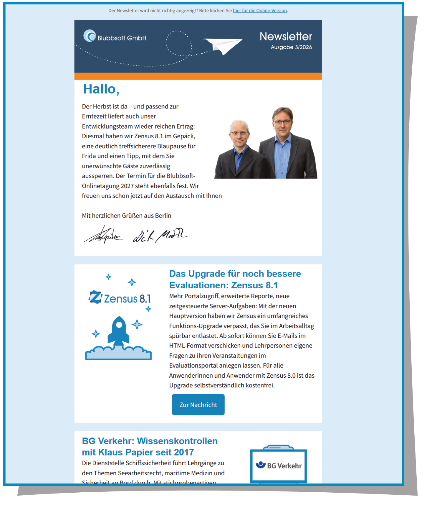 Die Herbstausgabe des neuen Newsletters ist erschienen.